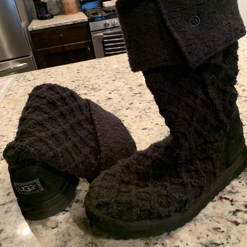 Black knit UGG boots